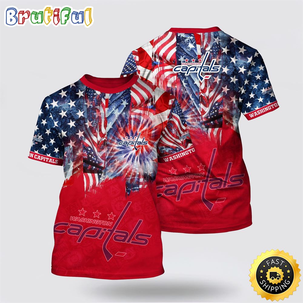 NHL Washington Capitals All Over Print T Shirt With American Independence Day Pattern Summer T Shirt