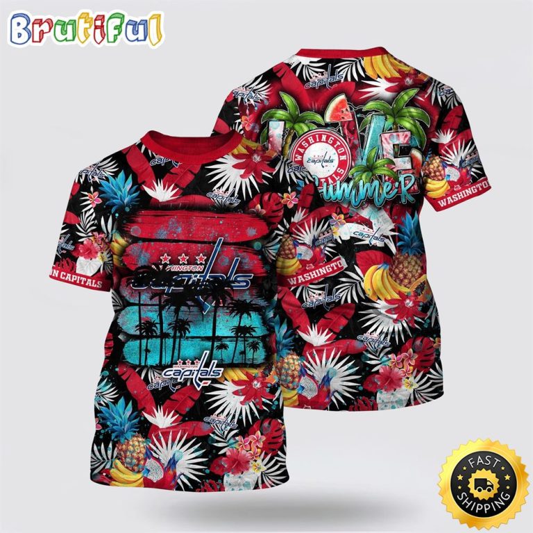 NHL Washington Capitals All Over Print T Shirt With Tropical Fruits Summer T Shirt