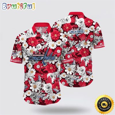 NHL Washington Capitals Hawaiian Shirt Tropical Begonia Flower Pattern Summer Hawaiian Shirt