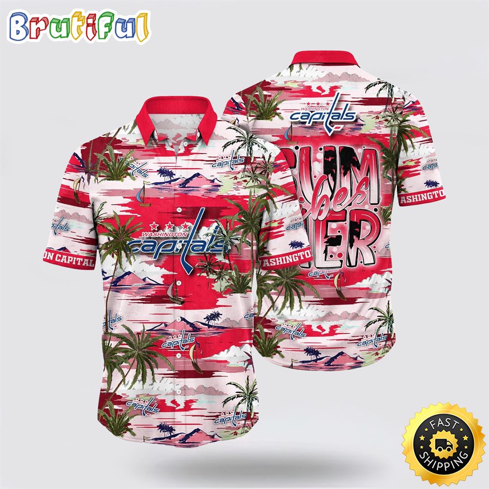 NHL Washington Capitals Hawaiian Shirt Tropical Desert Island Motif Summer Hawaiian Shirt