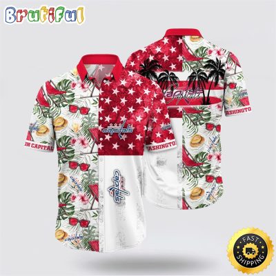 NHL Washington Capitals Hawaiian Shirt Tropical Hat And Glasses Pattern Summer Hawaiian Shirt