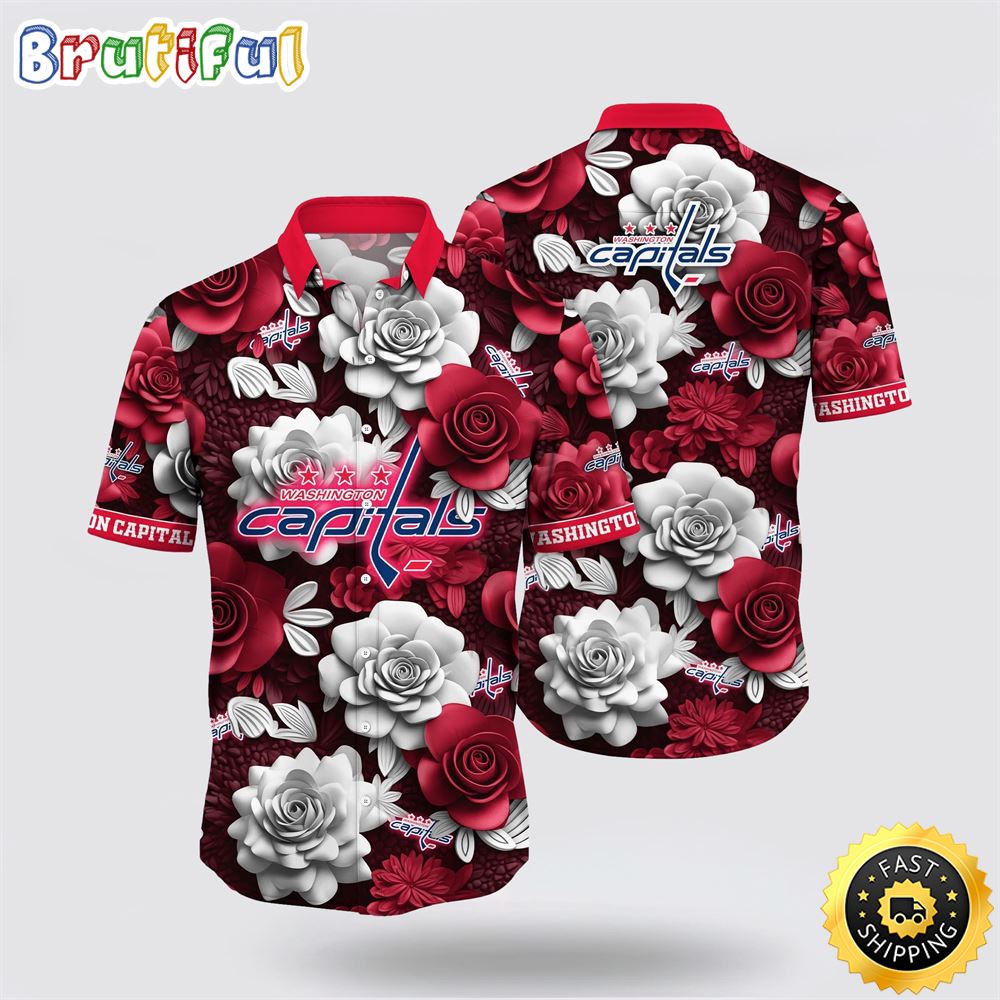 NHL Washington Capitals Hawaiian Shirt Tropical Rose Pattern Summer Hawaiian Shirt NHL Washington Capitals Hawaiian Shirt Tropical Rose Pattern Summer Hawaiian Shirt