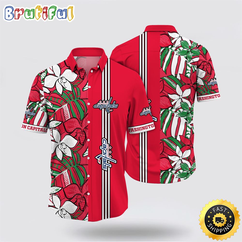 NHL Washington Capitals Hawaiian Shirt Tropical Tropical Forest Floral Pattern Summer Hawaiian Shirt NHL Washington Capitals Hawaiian Shirt Tropical Tropical Forest Floral Pattern Summer Hawaiian Shirt