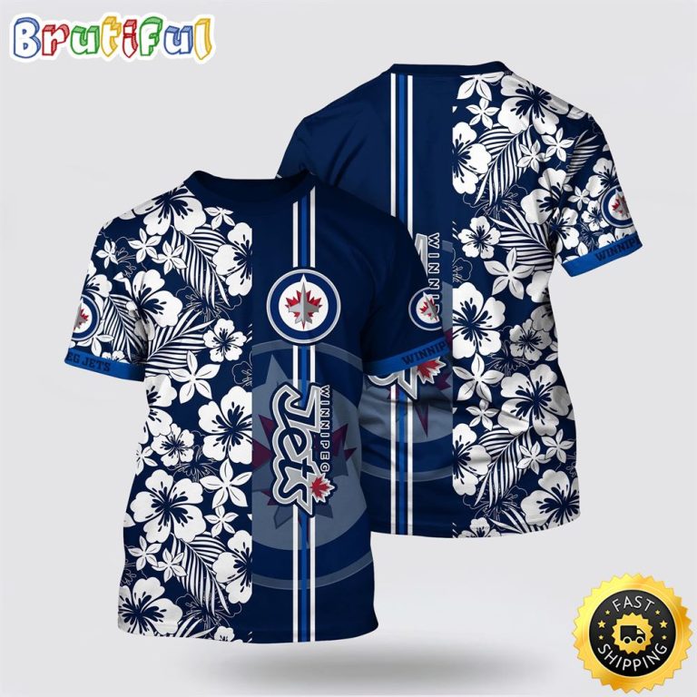 NHL Winnipeg Jets All Over Print T Shirt Tropical Apricot Blossom Pattern Summer T Shirt