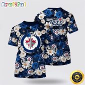 NHL Winnipeg Jets All Over Print T Shirt Tropical Begonia Flower Pattern Summer T Shirt