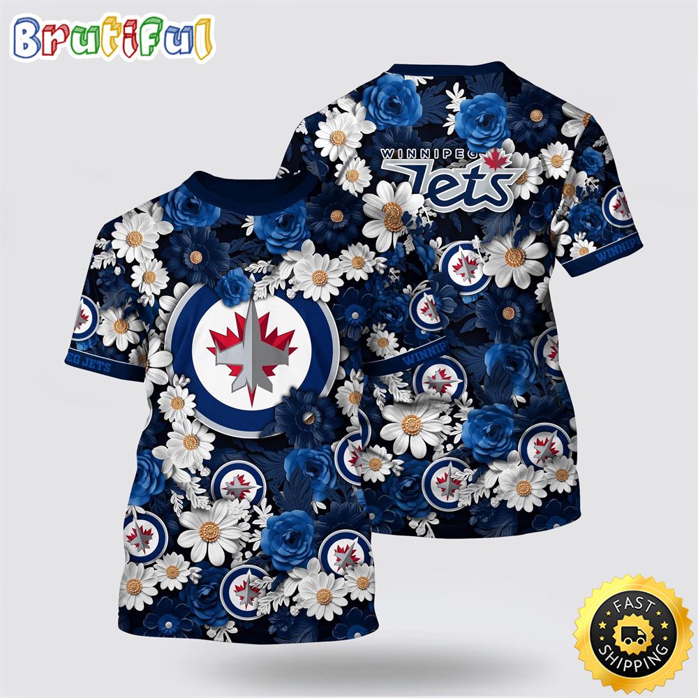 NHL Winnipeg Jets All Over Print T Shirt Tropical Begonia Flower Pattern Summer T Shirt