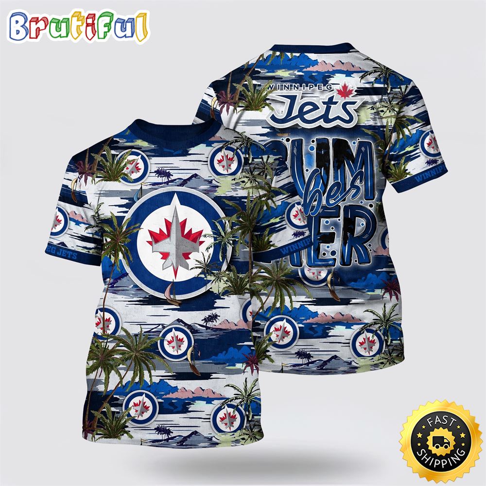 NHL Winnipeg Jets All Over Print T Shirt Tropical Desert Island Motif Summer T Shirt