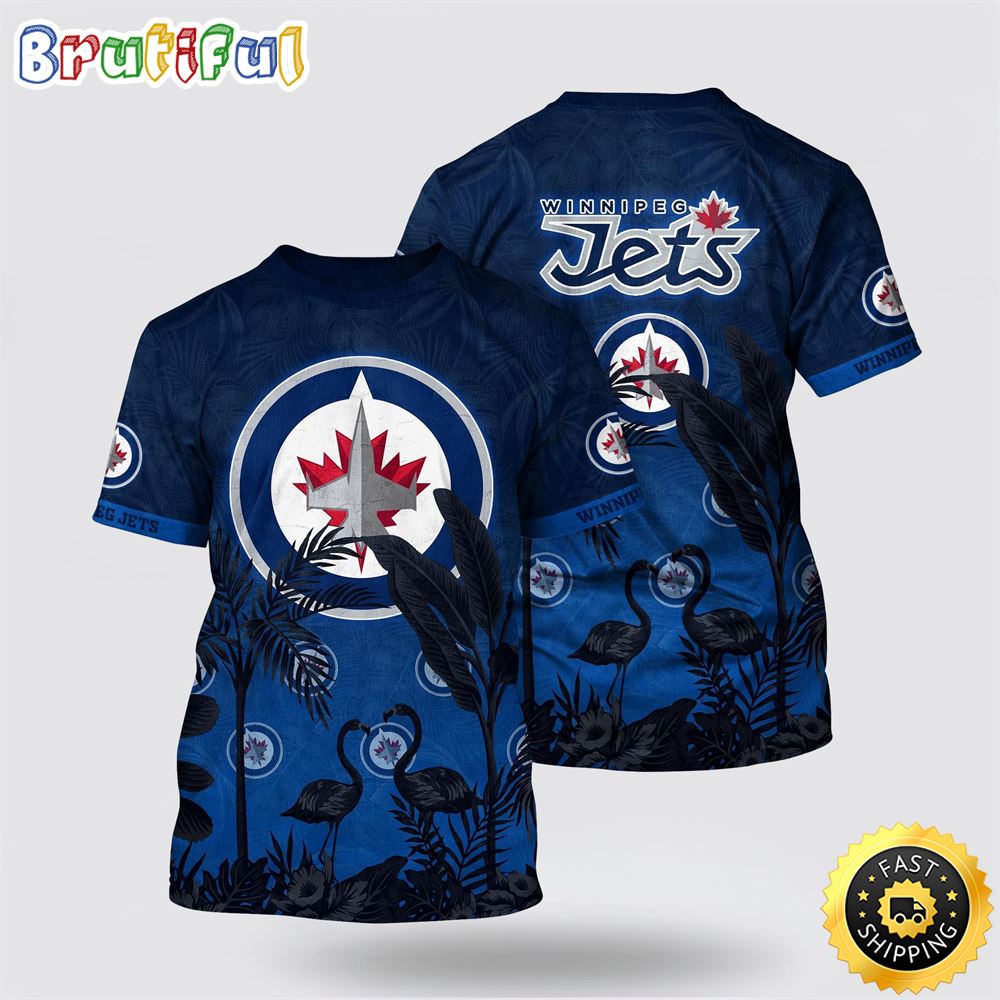 NHL Winnipeg Jets All Over Print T Shirt Tropical Flamingo Pattern Summer T Shirt