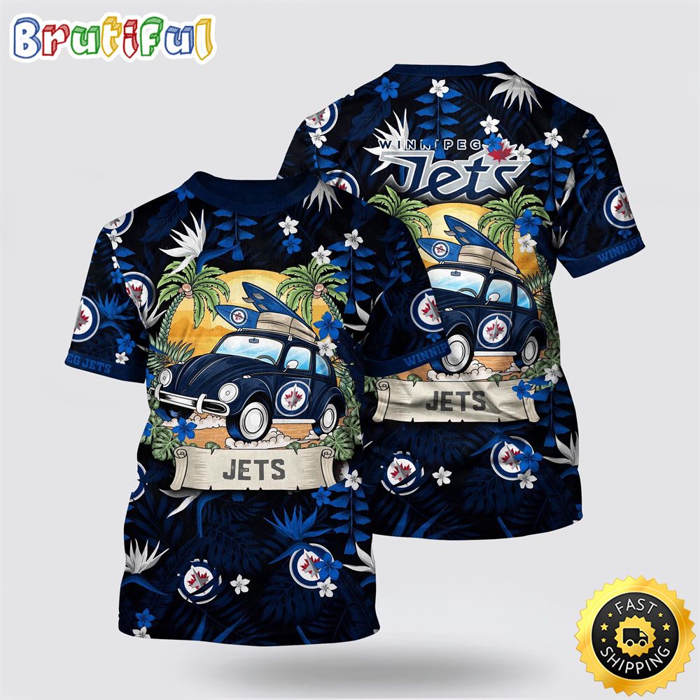 NHL Winnipeg Jets All Over Print T Shirt Tropical Forest Motif Car Traveling Summer T Shirt NHL Winnipeg Jets All Over Print T Shirt Tropical Forest Motif Car Traveling Summer T Shirt