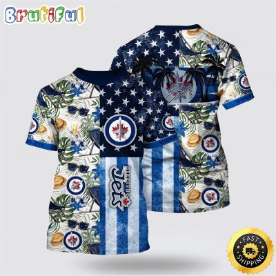 NHL Winnipeg Jets All Over Print T Shirt Tropical Hat And Glasses Pattern Summer T Shirt