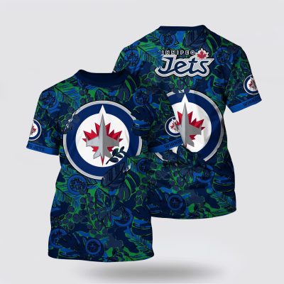 NHL Winnipeg Jets All Over Print T Shirt Tropical Leaf Pattern Summer T Shirt