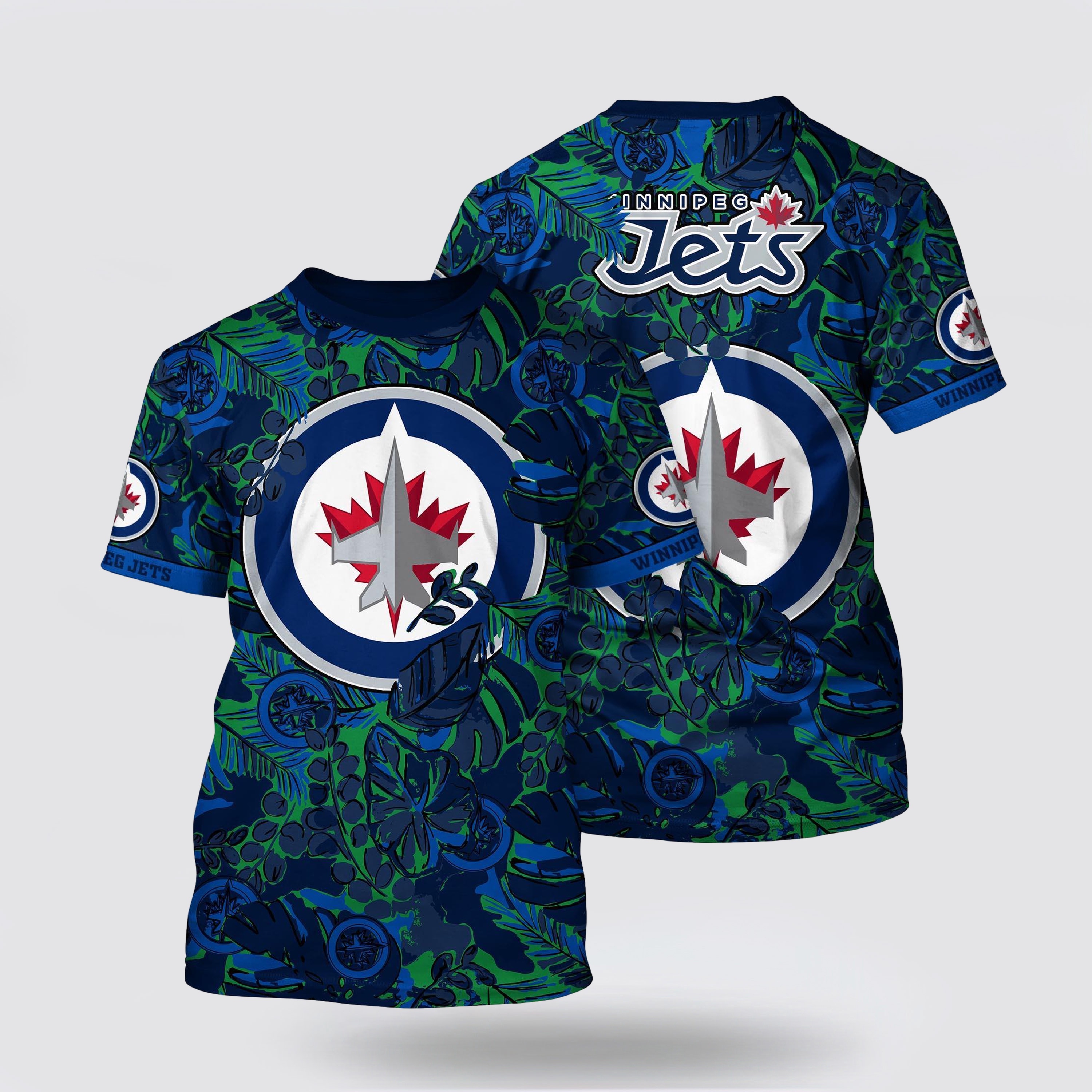 NHL Winnipeg Jets All Over Print T Shirt Tropical Leaf Pattern Summer T Shirt