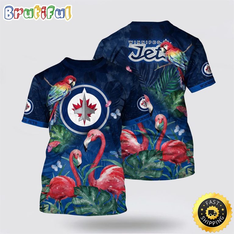 NHL Winnipeg Jets All Over Print T Shirt Tropical Parrot And Flamingo Motifs Summer T Shirt