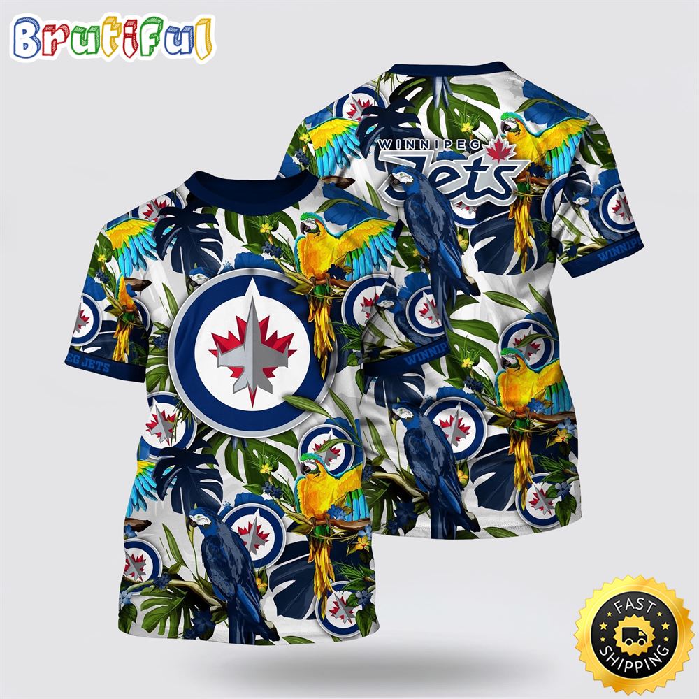 NHL Winnipeg Jets All Over Print T Shirt Tropical Parrot Pattern Summer T Shirt NHL Winnipeg Jets All Over Print T Shirt Tropical Parrot Pattern Summer T Shirt