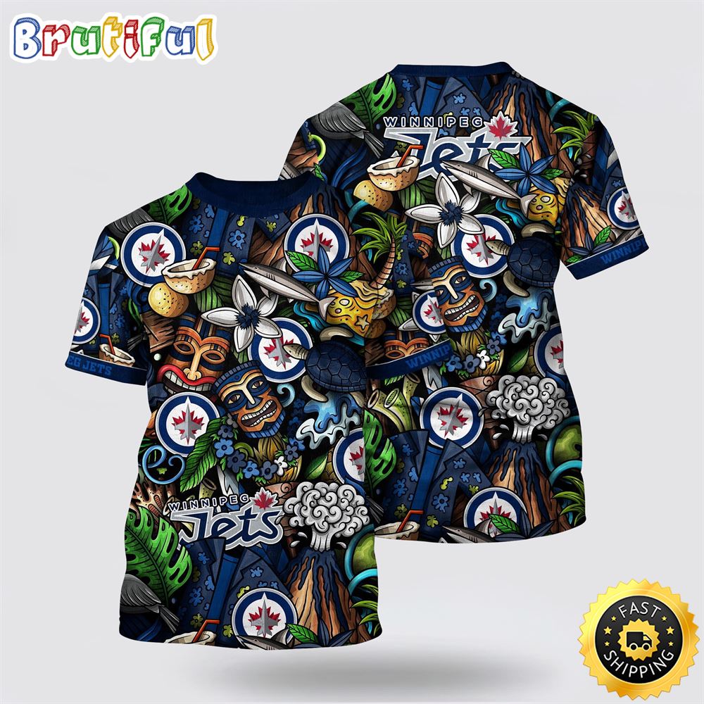 NHL Winnipeg Jets All Over Print T Shirt Tropical Tiki Pattern Summer T Shirt