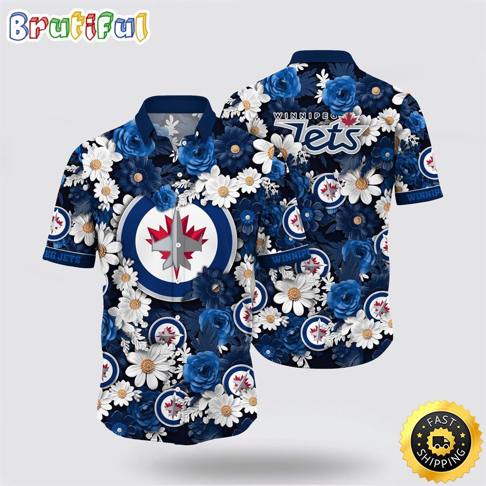 NHL Winnipeg Jets Hawaiian Shirt Tropical Begonia Flower Pattern Summer Hawaiian Shirt