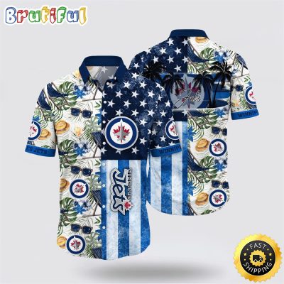 NHL Winnipeg Jets Hawaiian Shirt Tropical Hat And Glasses Pattern Summer Hawaiian Shirt