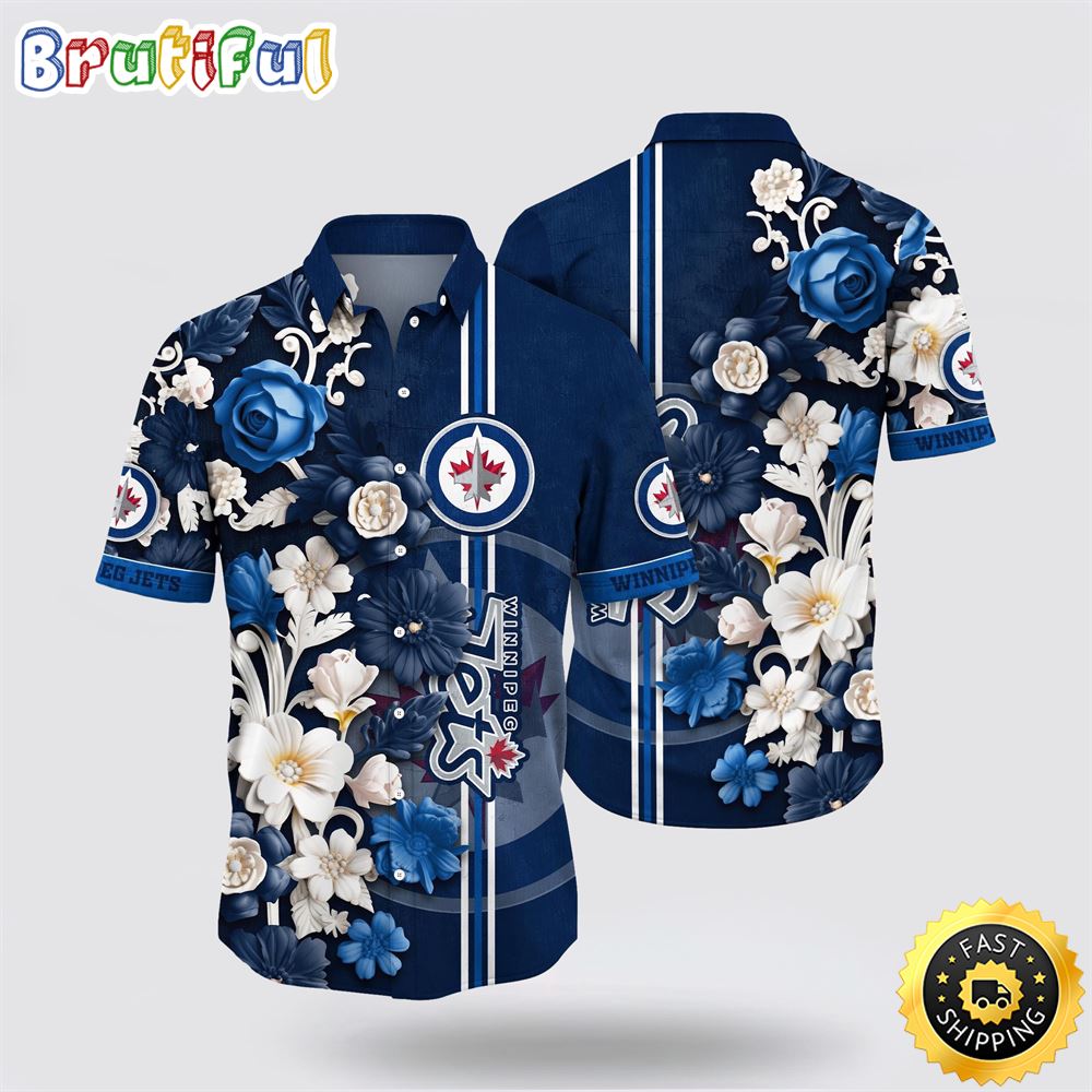 NHL Winnipeg Jets Hawaiian Shirt Tropical Hepatica Floral Pattern Summer Hawaiian Shirt