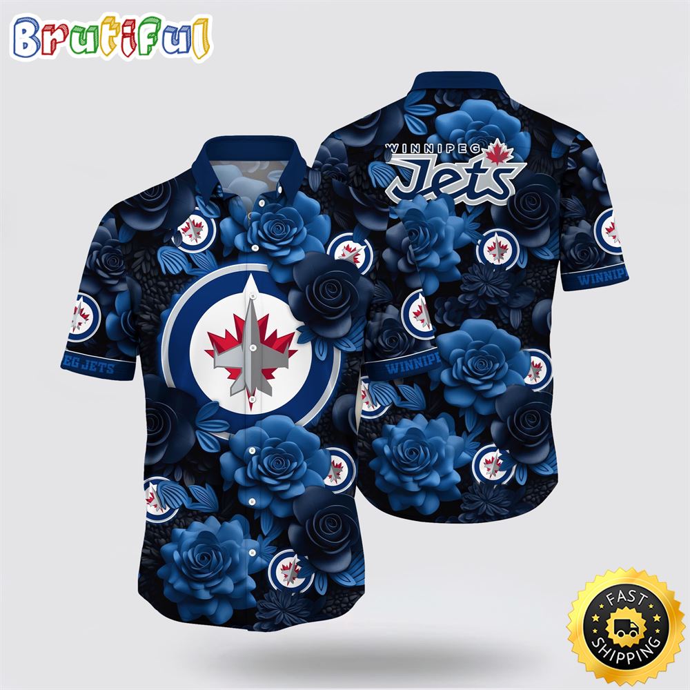 NHL Winnipeg Jets Hawaiian Shirt Tropical Rose Pattern Summer Hawaiian Shirt NHL Winnipeg Jets Hawaiian Shirt Tropical Rose Pattern Summer Hawaiian Shirt