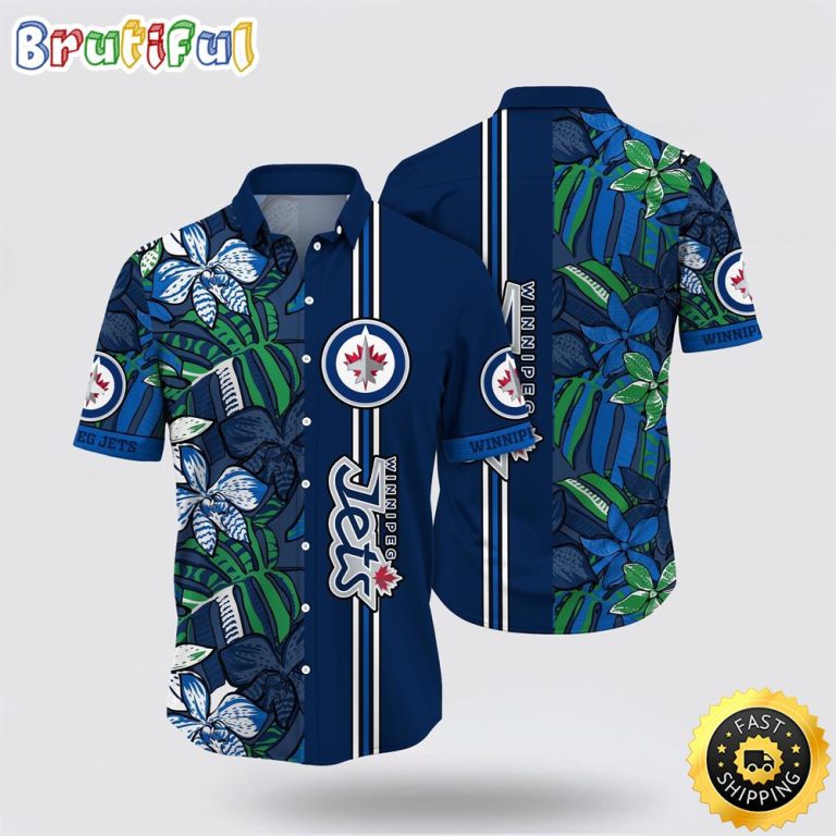 NHL Winnipeg Jets Hawaiian Shirt Tropical Tropical Forest Floral Pattern Summer Hawaiian Shirt