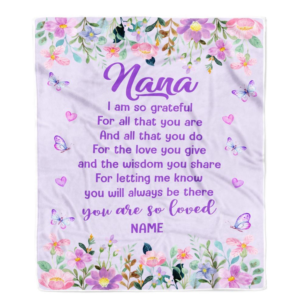Nana Blanket From Granddaughter Grandson Floral Butterfly Love You Give, Personalized Blanket For Mom, Mother's Day Gifts Blanket
