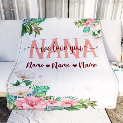 Nana Blanket From Grandkids Granddaughter Grandson We Love You Floral, Personalized Blanket For Mom, Mother's Day Gifts Blanket
