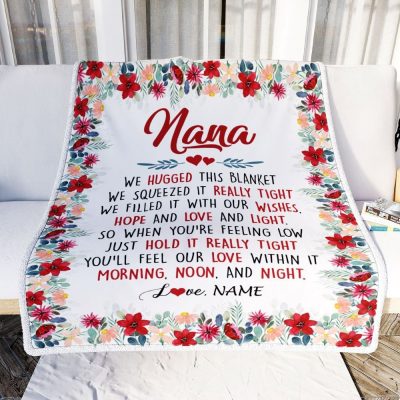 Nana Blanket From Grandkids Grandson Granddaughter We Hugged This Blanket, Personalized Blanket For Mom, Mother's Day Gifts Blanket