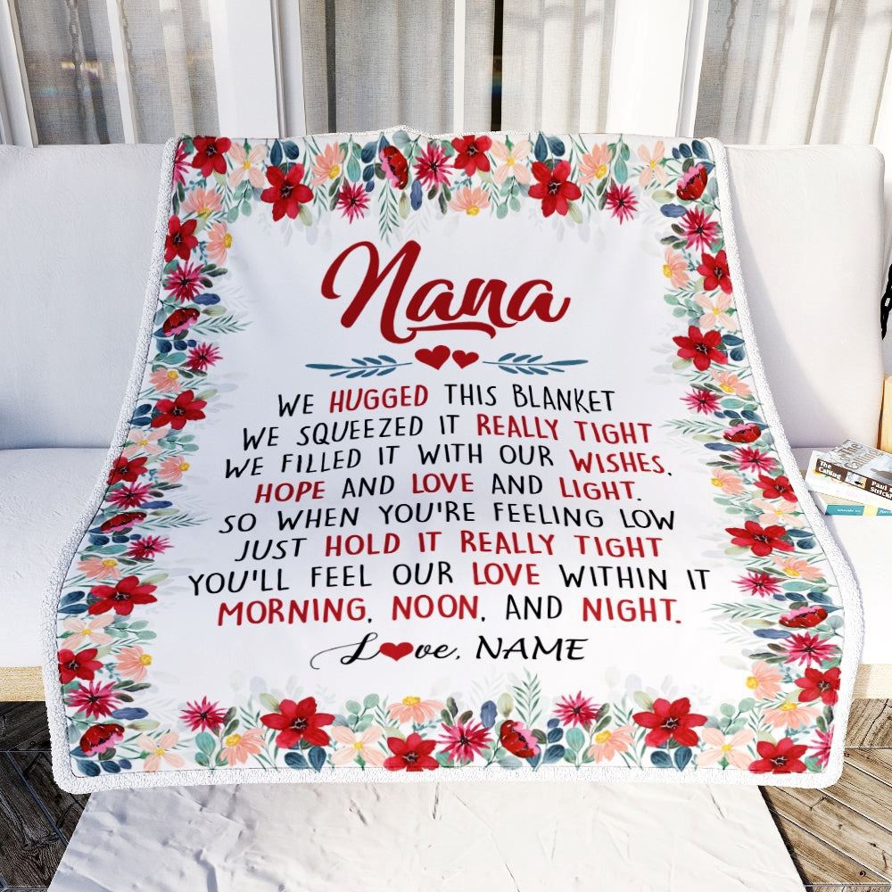 Nana Blanket From Grandkids Grandson Granddaughter We Hugged This Blanket, Personalized Blanket For Mom, Mother's Day Gifts Blanket