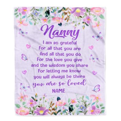 Nanny Blanket From Kids Floral Butterfly Love You Give, Personalized Blanket For Mom, Mother's Day Gifts Blanket