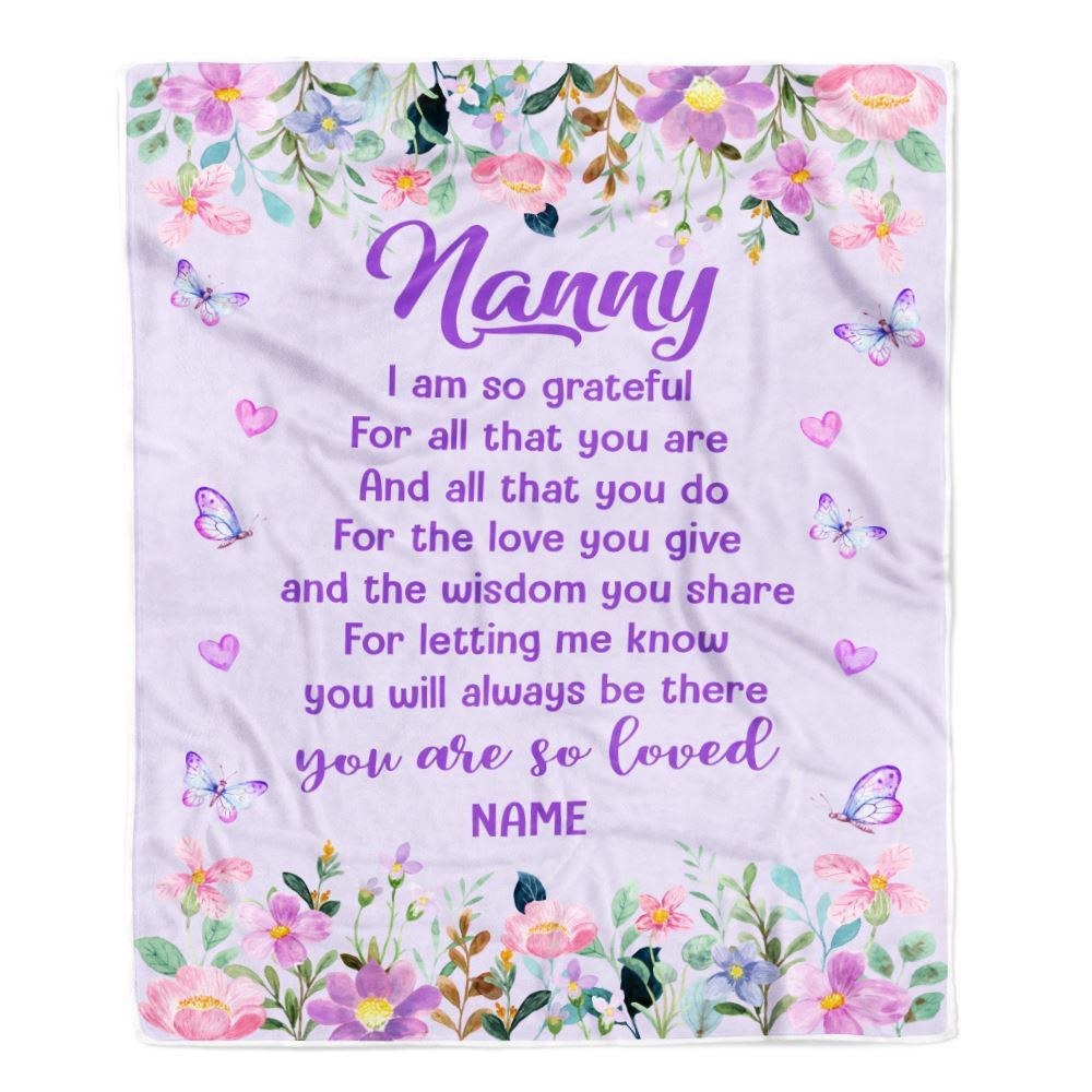 Nanny Blanket From Kids Floral Butterfly Love You Give, Personalized Blanket For Mom, Mother's Day Gifts Blanket