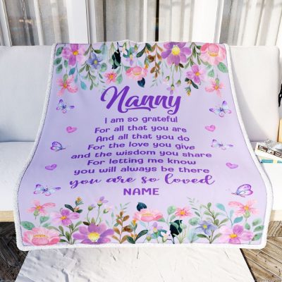 Nanny Blanket From Kids Floral Butterfly Love You Give, Personalized Blanket For Mom, Mother's Day Gifts Blanket