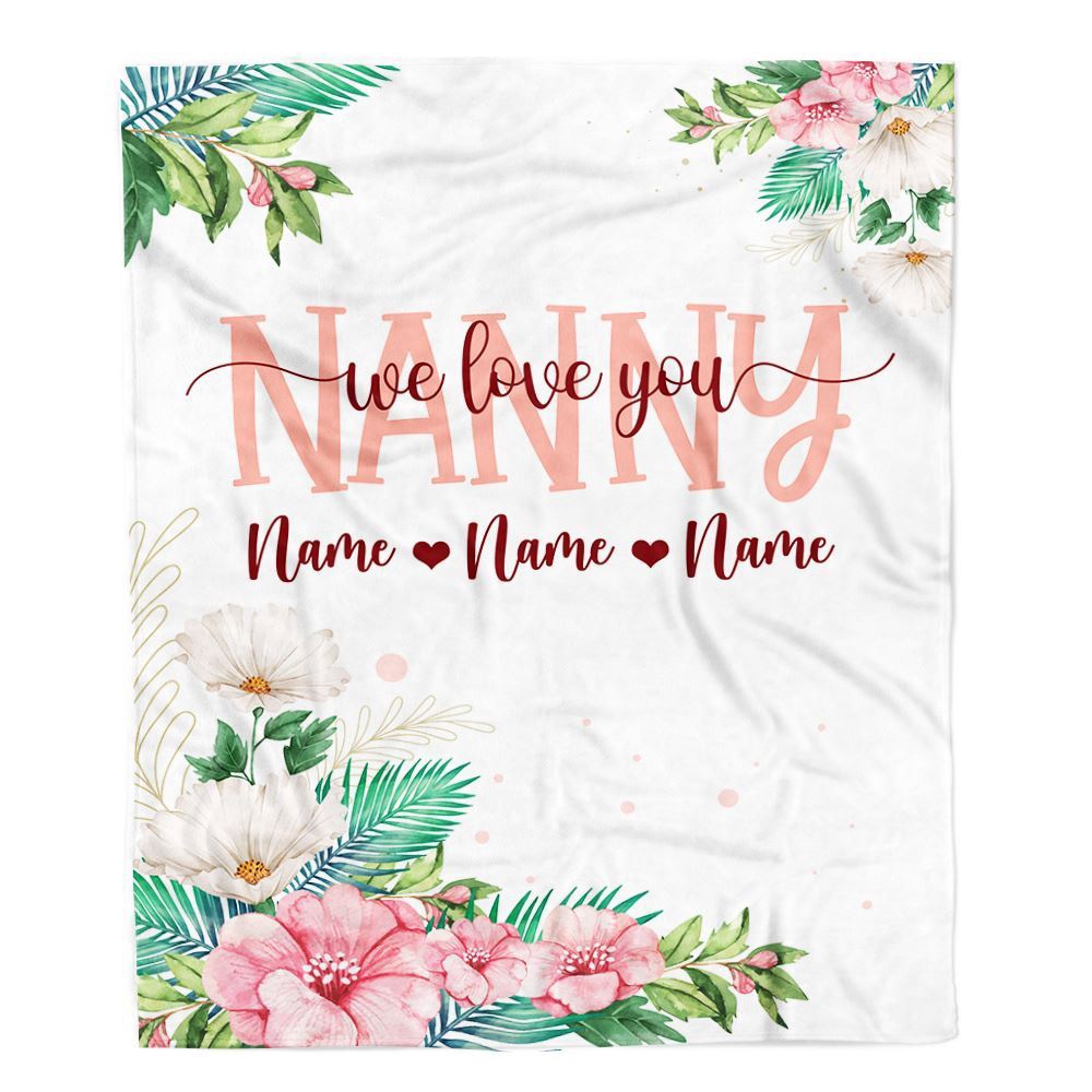 Nanny Blanket From Kids We Love You Floral, Personalized Blanket For Mom, Mother's Day Gifts Blanket