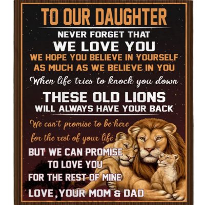 Never Forget That We Love You Our Daughter Mom Dad Gift For Daughter Lions Black Fleece Blanket, Blankets For Mothers Day