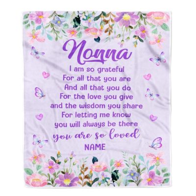 Nonna Blanket From Granddaughter Grandson Floral Butterfly Love You Give, Personalized Blanket For Mom, Mother's Day Gifts Blanket