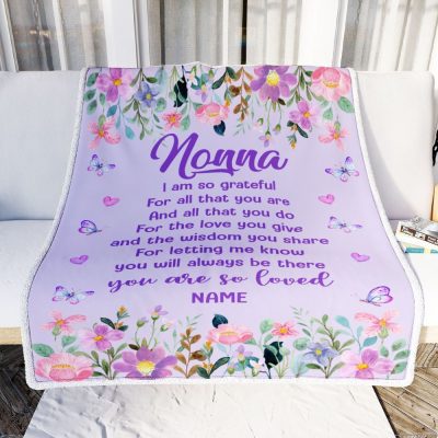 Nonna Blanket From Granddaughter Grandson Floral Butterfly Love You Give, Personalized Blanket For Mom, Mother's Day Gifts Blanket