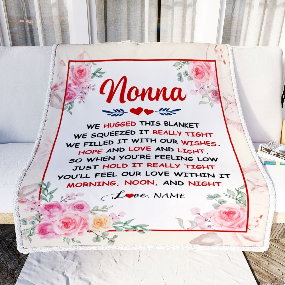 Nonna Blanket From Grandkids Granddaughter Grandson We Hugged This Blanket Floral, Personalized Blanket For Mom, Mother's Day Gifts Blanket