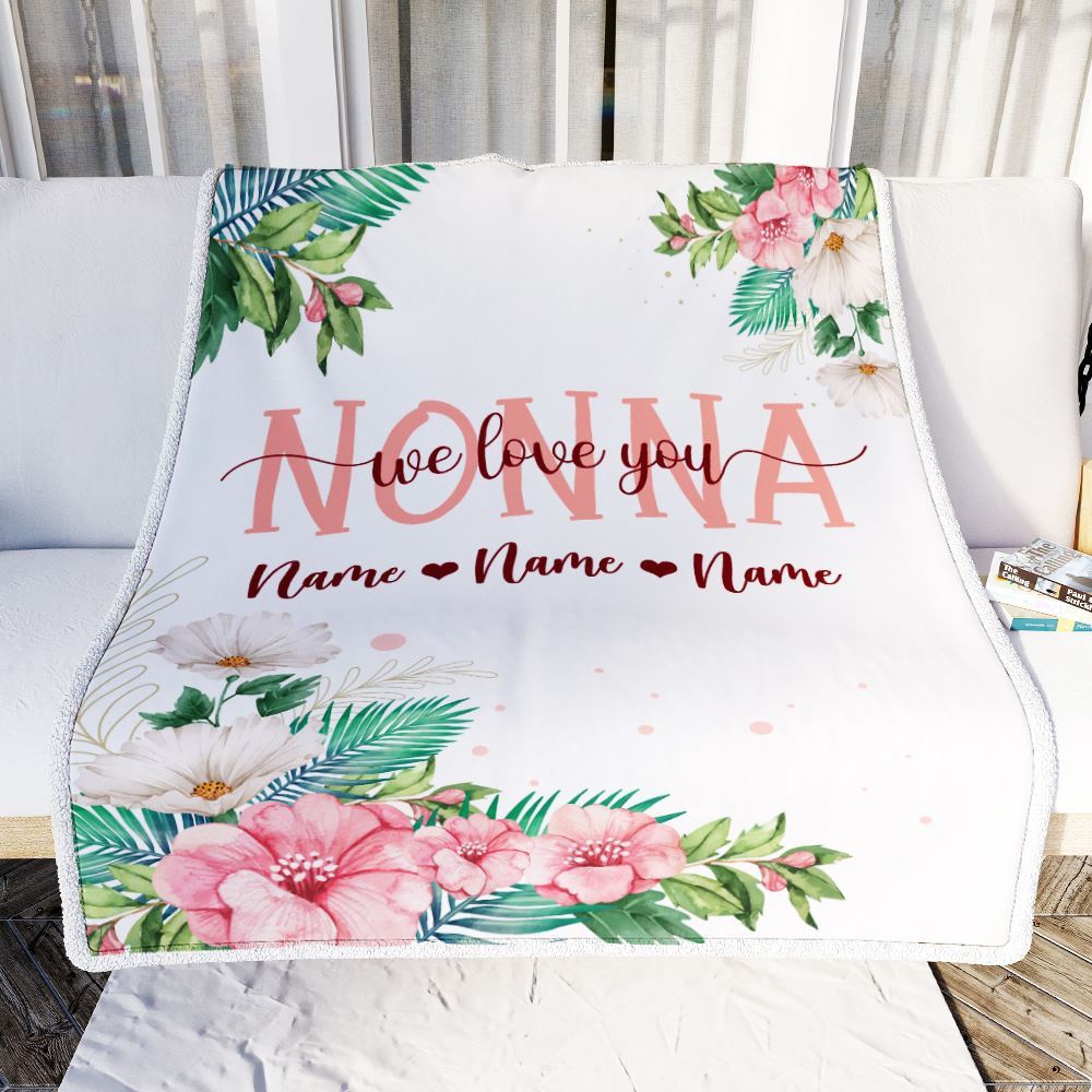 Nonna Blanket From Grandkids Granddaughter Grandson We Love You Floral, Personalized Blanket For Mom, Mother's Day Gifts Blanket