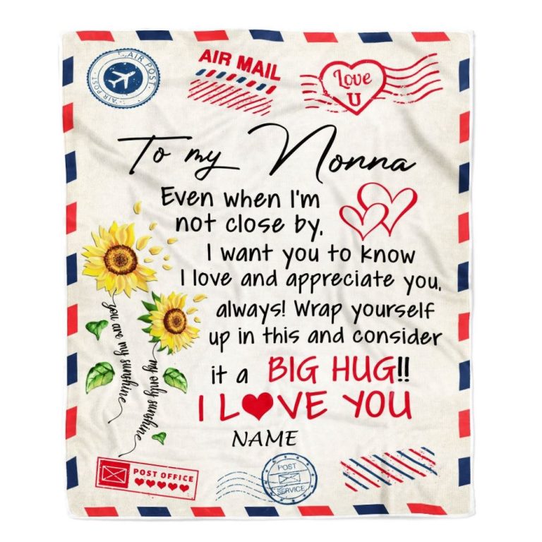 Nonna Blanket From Grandkids Love Big Hug Air Mail Letter Sunflower, Personalized Blanket For Mom, Mother's Day Gifts Blanket