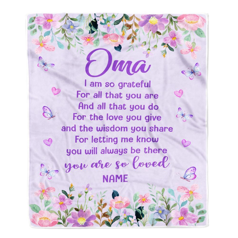 Oma Blanket From Granddaughter Grandson Floral Butterfly Love You Give, Personalized Blanket For Mom, Mother's Day Gifts Blanket
