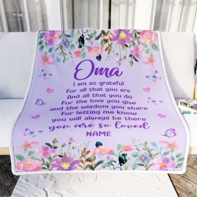 Oma Blanket From Granddaughter Grandson Floral Butterfly Love You Give, Personalized Blanket For Mom, Mother's Day Gifts Blanket