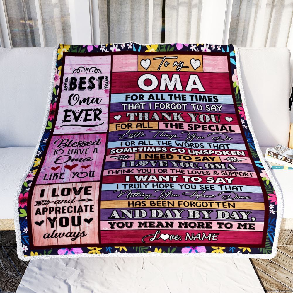 Oma Blanket From Granddaughter Grandson Thank You For The Love, Personalized Blanket For Mom, Mother's Day Gifts Blanket