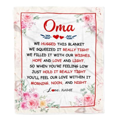 Oma Blanket From Grandkids Granddaughter Grandson We Hugged This Blanket Floral, Personalized Blanket For Mom, Mother's Day Gifts Blanket