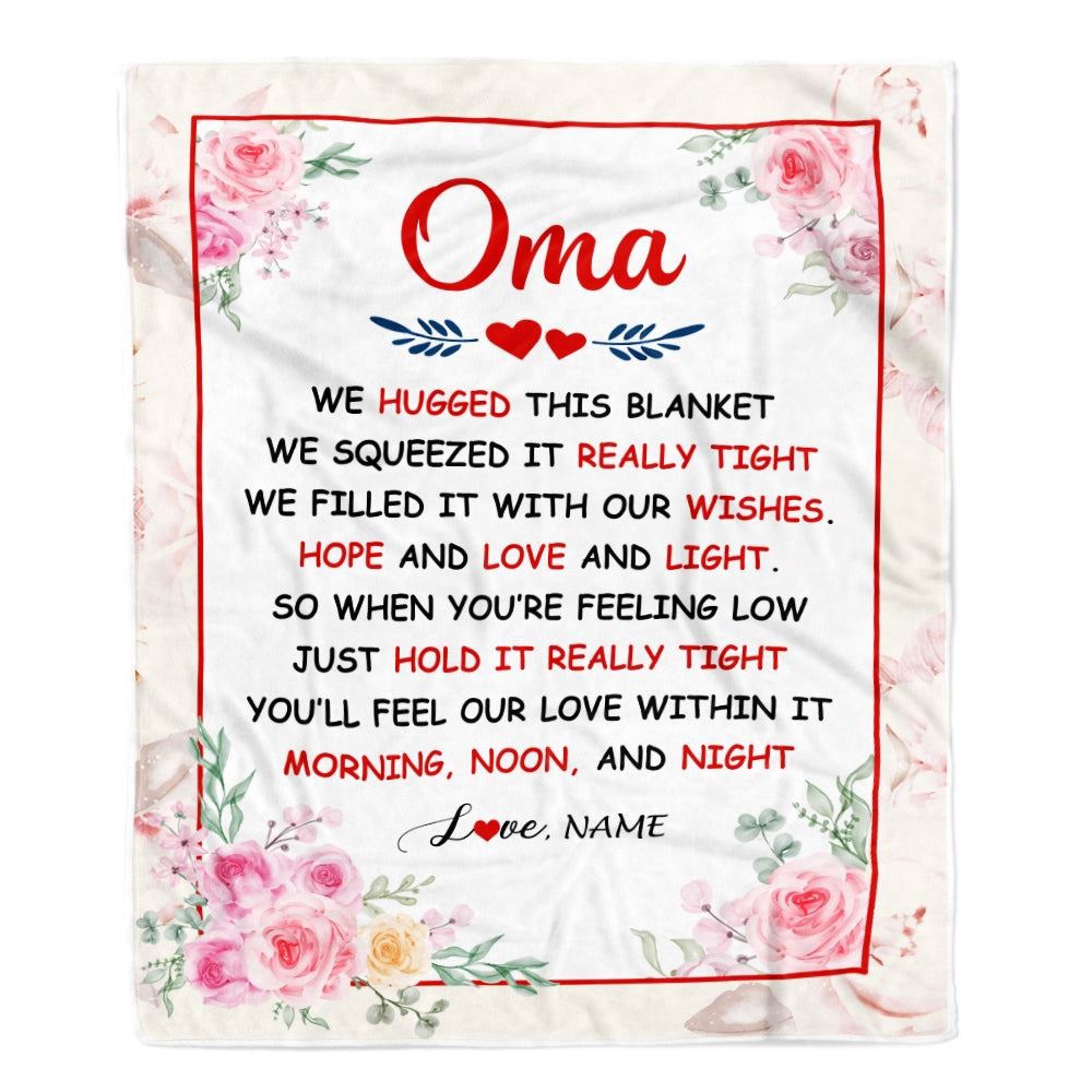 Oma Blanket From Grandkids Granddaughter Grandson We Hugged This Blanket Floral, Personalized Blanket For Mom, Mother's Day Gifts Blanket