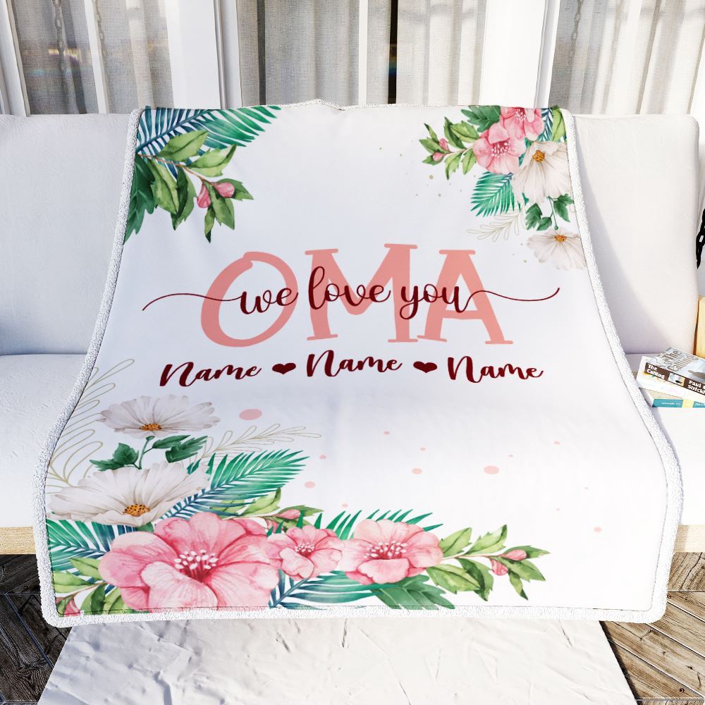 Oma Blanket From Grandkids Granddaughter Grandson We Love You Floral, Personalized Blanket For Mom, Mother's Day Gifts Blanket