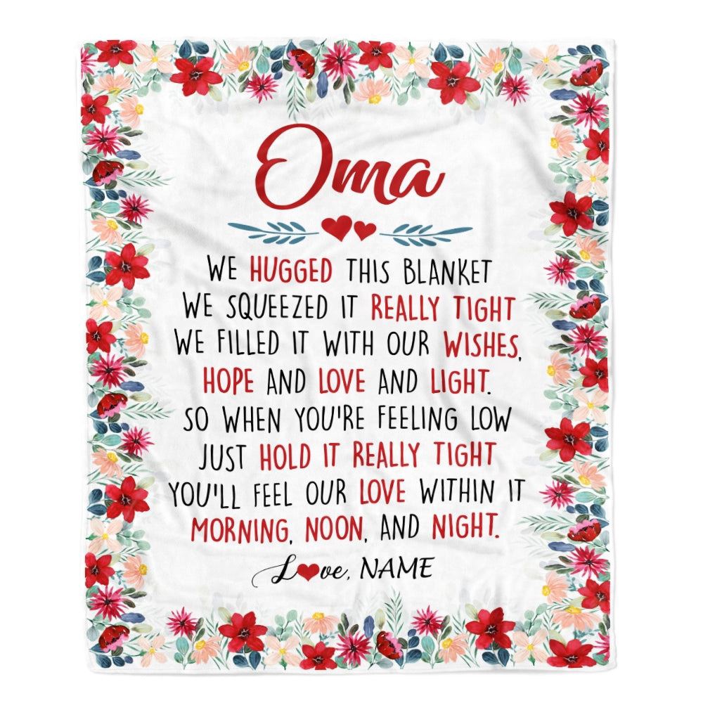 Oma Blanket From Grandkids Grandson Granddaughter We Hugged This Blanket, Personalized Blanket For Mom, Mother's Day Gifts Blanket