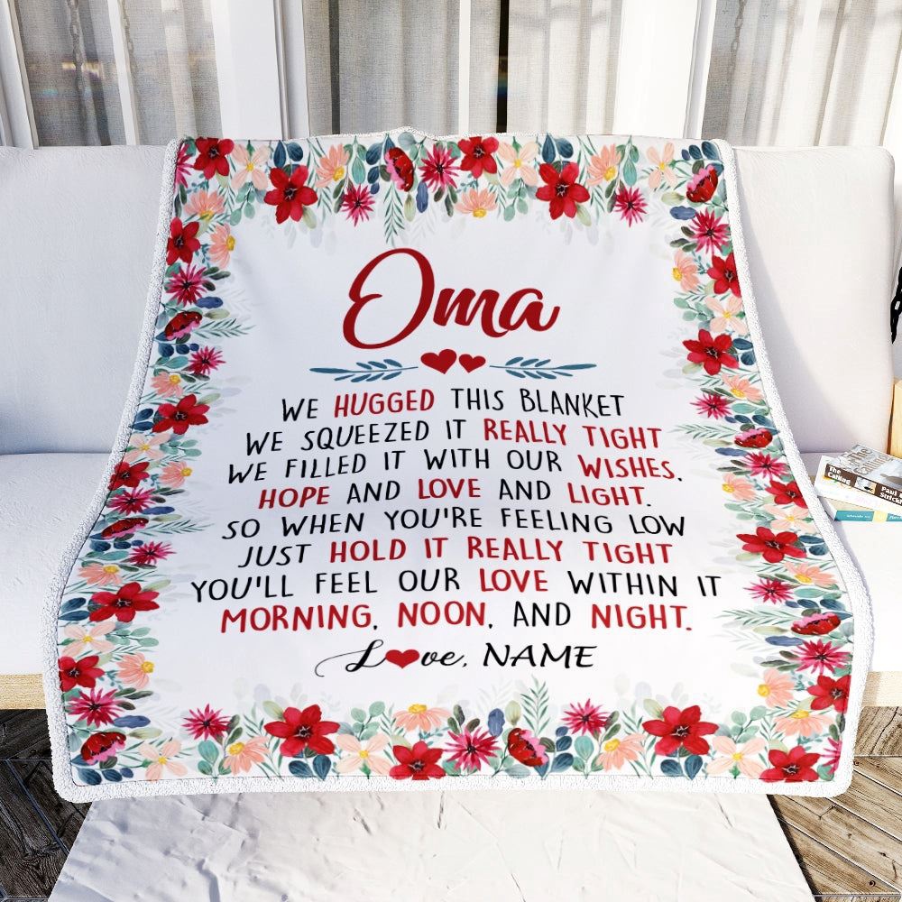 Oma Blanket From Grandkids Grandson Granddaughter We Hugged This Blanket, Personalized Blanket For Mom, Mother's Day Gifts Blanket