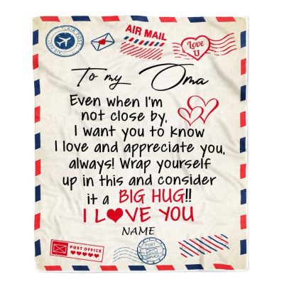 Oma Blanket From Grandkids I Love You Hugs Air Mail Letter, Personalized Blanket For Mom, Mother's Day Gifts Blanket