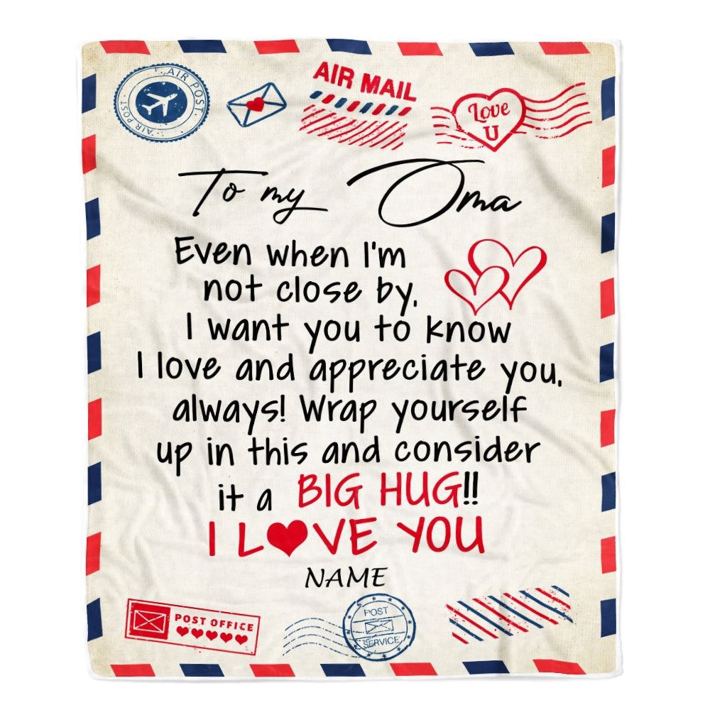 Oma Blanket From Grandkids I Love You Hugs Air Mail Letter, Personalized Blanket For Mom, Mother's Day Gifts Blanket