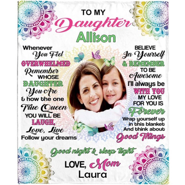 Personalized Name Photo To My Daughter Mandala Love From Mom Gift Ideas Blanket, Blankets For Mothers Day, Mother's Day Gifts Blanket