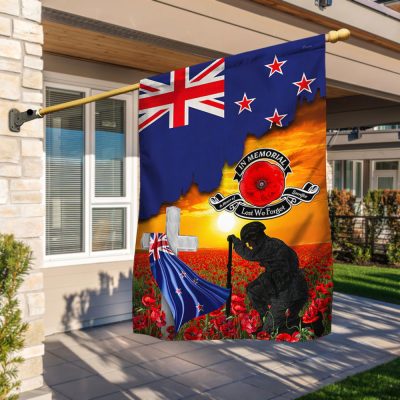 New Zealand Veteran Flag In Memorial Lest We Forget New Zealand Memorial Honoring Fallen Soldiers Veterans Flag MLN404Fv2 - Flagwix